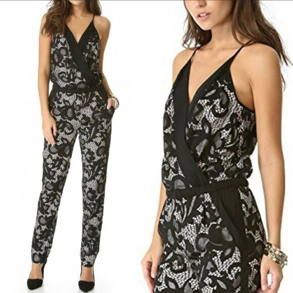 Diane Von Furstenberg Shany Abstract Floral Lace Black Sleeveless Jumpsuit 2 - Picture 1 of 11